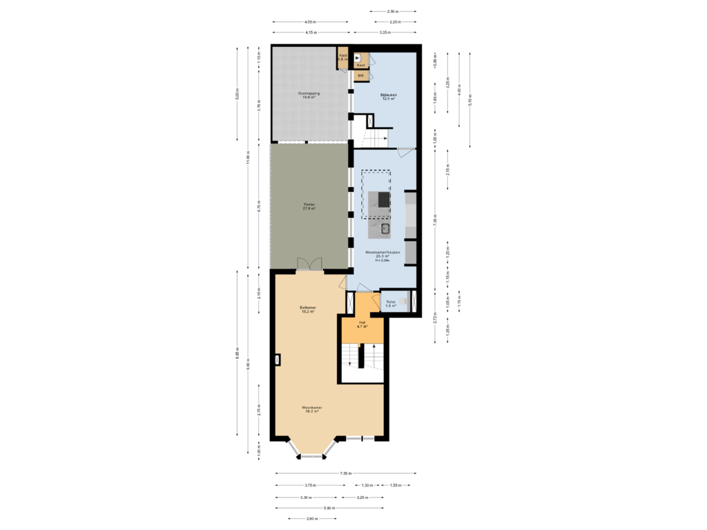 View floorplan of 1e verdieping of Groningerstraatweg 36-C