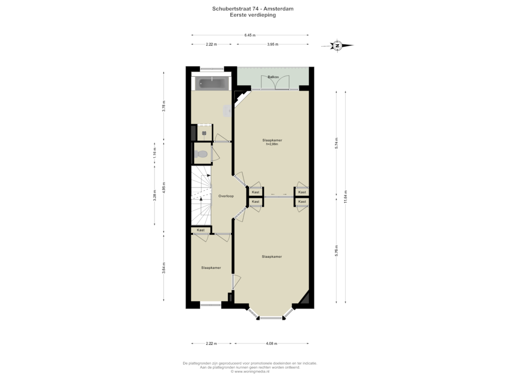 Bekijk plattegrond van Eerste verdieping van Schubertstraat 74