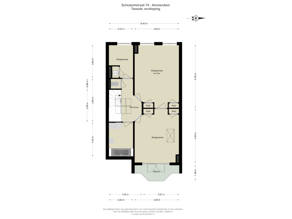 Bekijk plattegrond van Tweede verdieping van Schubertstraat 74