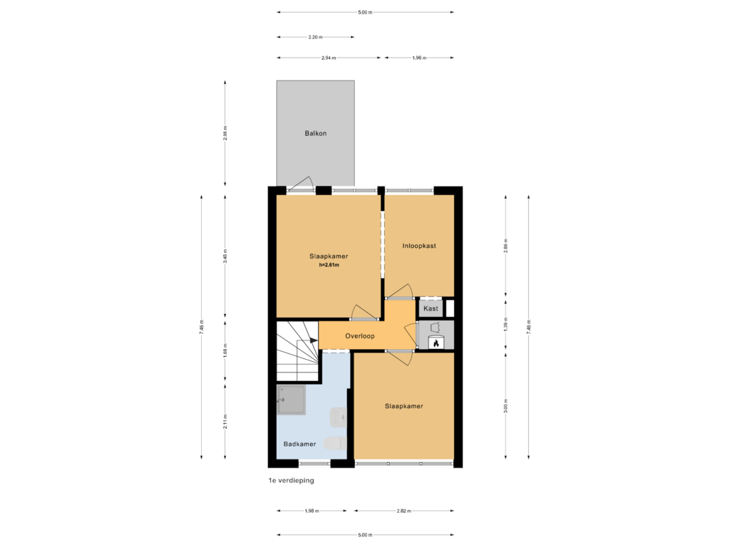 View floorplan of 1e verdieping of Burgemeester de Kievietstraat 92