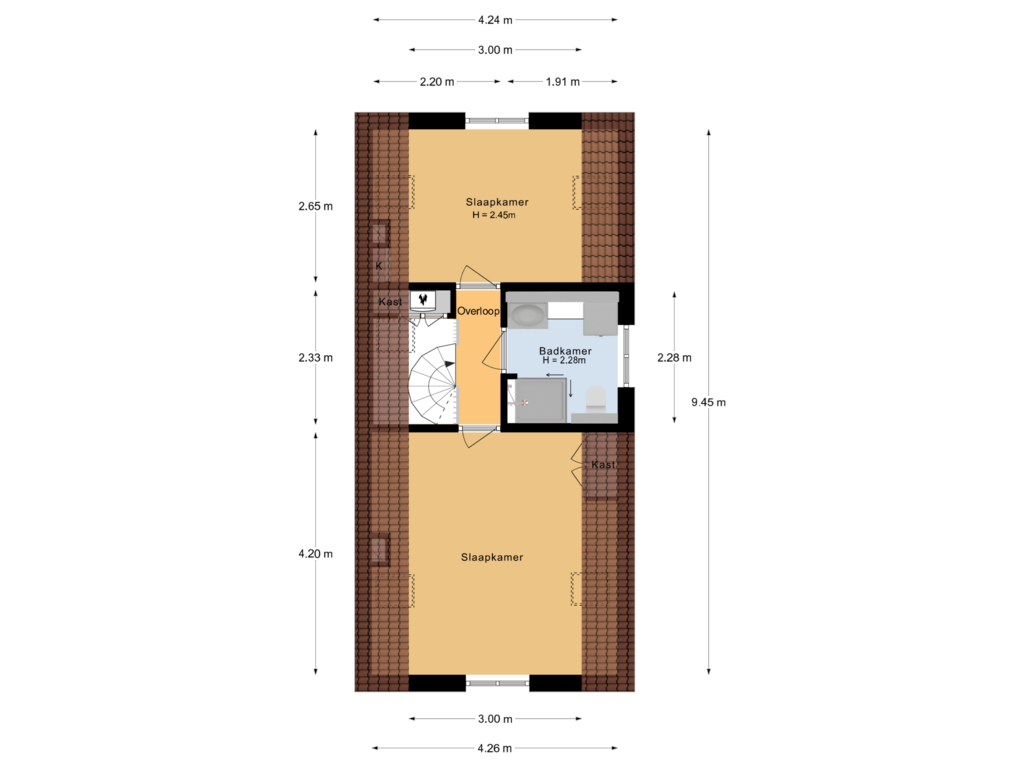 View floorplan of 1e verdieping of Krijtstraat 2-A