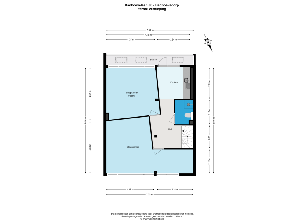 View floorplan of Eerste Verdieping of Badhoevelaan 80