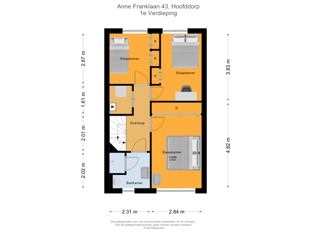 Bekijk plattegrond van 1e Verdieping van Anne Franklaan 43