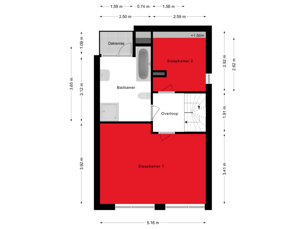 Bekijk plattegrond van Eerste verdieping van het Spant 25