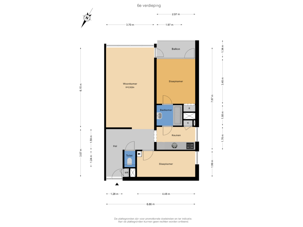 Bekijk plattegrond van 6e verdieping van Bontekoestraat 13-6