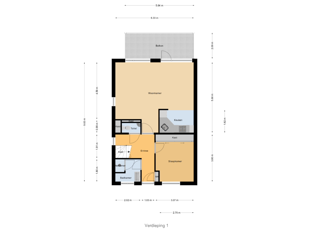 Bekijk plattegrond van Verdieping 1 van Wittenkamp 60