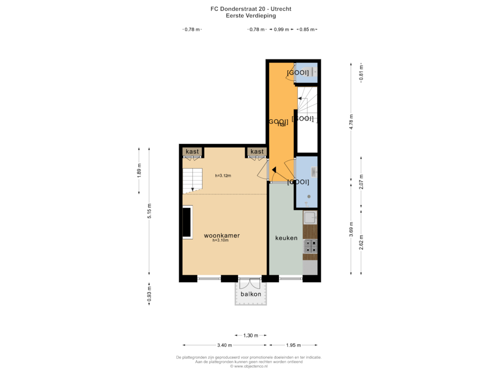 Bekijk plattegrond van EERSTE VERDIEPING van F.C. Dondersstraat 20