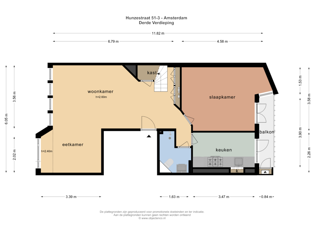 Bekijk plattegrond van Derde Verdieping van Hunzestraat 51-3