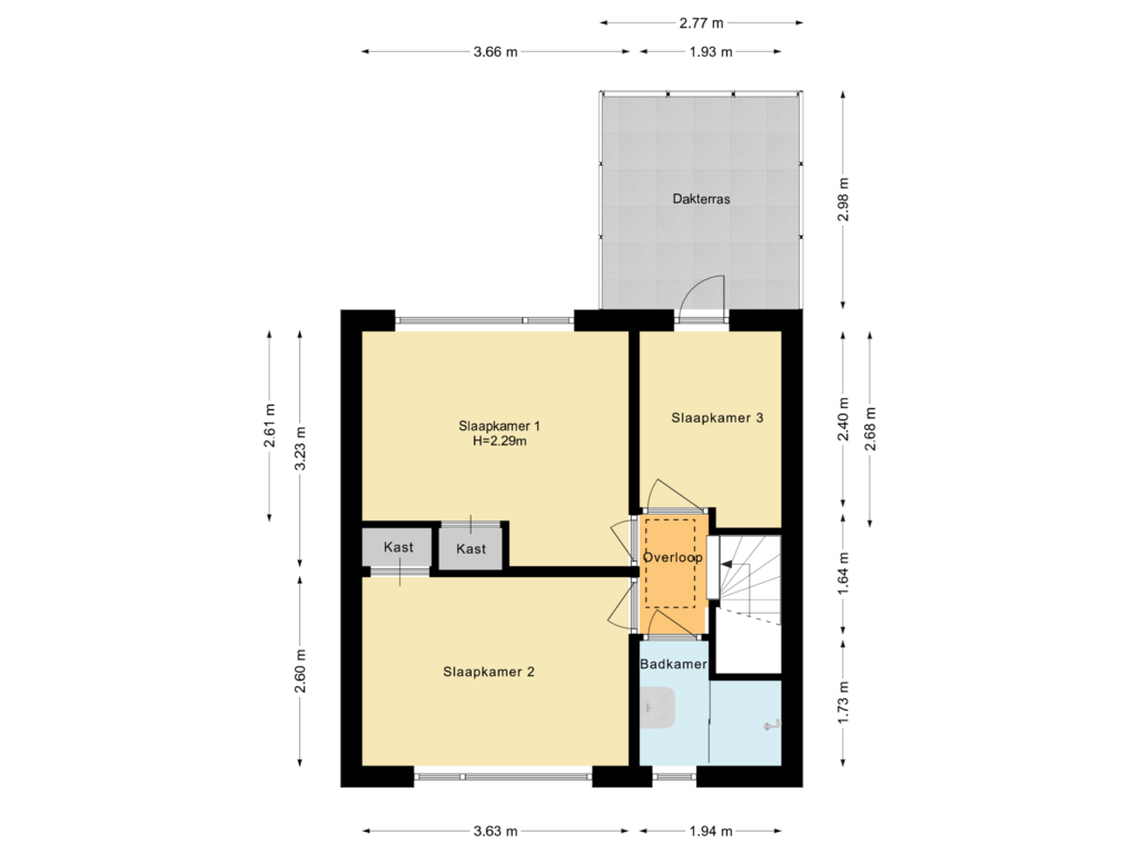 View floorplan of Eerste verdieping of Van Rootselaarstraat 2