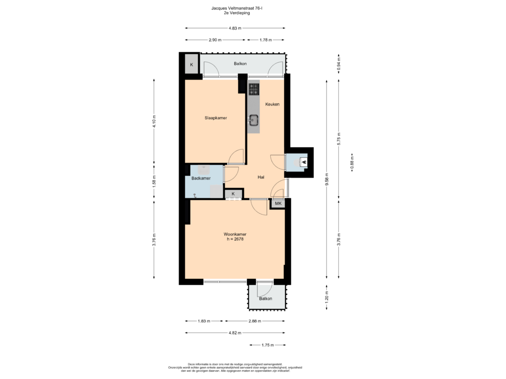 View floorplan of 1e Verdieping of Jacques Veltmanstraat 76-1