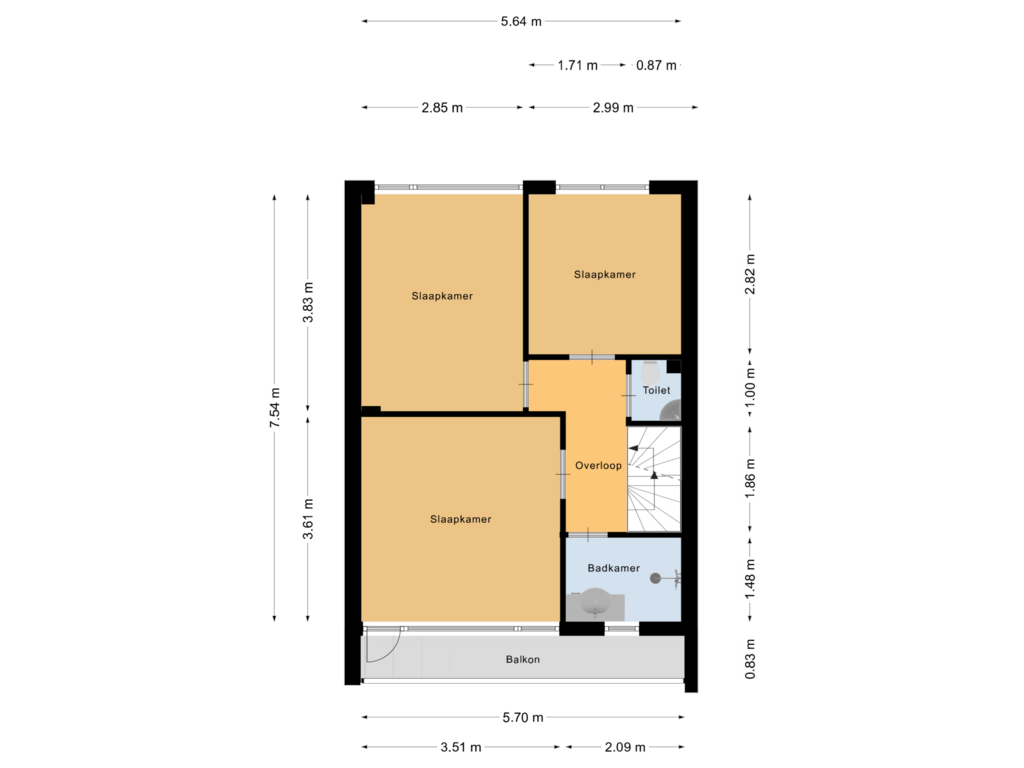 View floorplan of Eerste Verdieping of Mr. G. Vixseboxsestraat 39