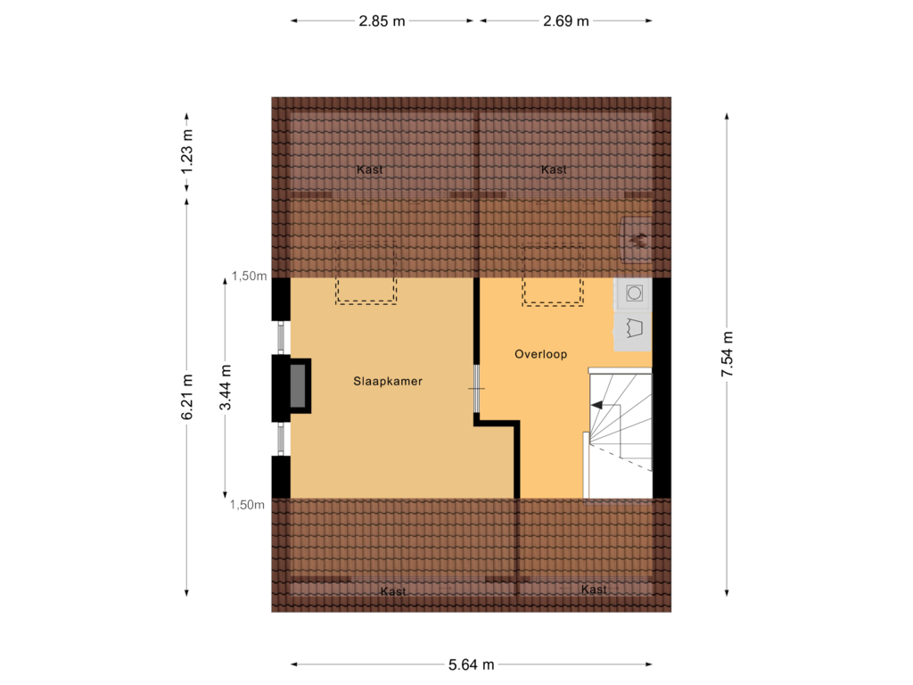 View floorplan of Tweede verdieping of Mr. G. Vixseboxsestraat 39