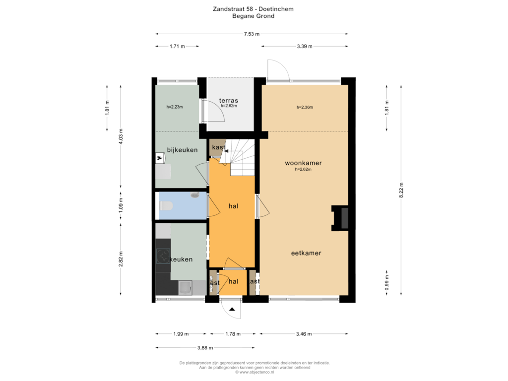 Bekijk plattegrond van BEGANE GROND van Zandstraat 58