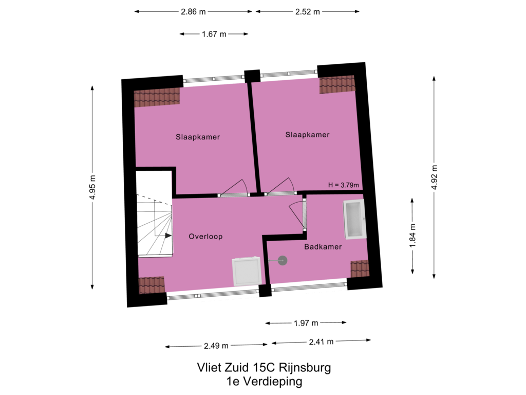 Bekijk plattegrond van 1e Verdieping van Vliet Zuidzijde 15-C