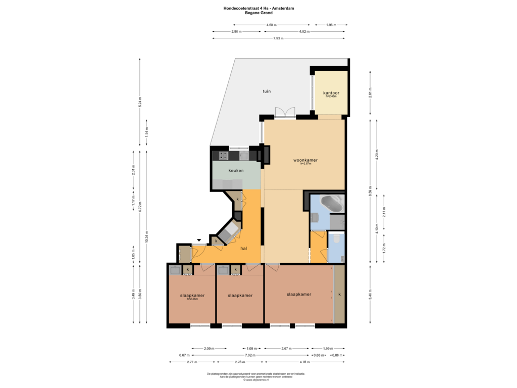 Bekijk plattegrond van BEGANE GROND van Hondecoeterstraat 4-HA