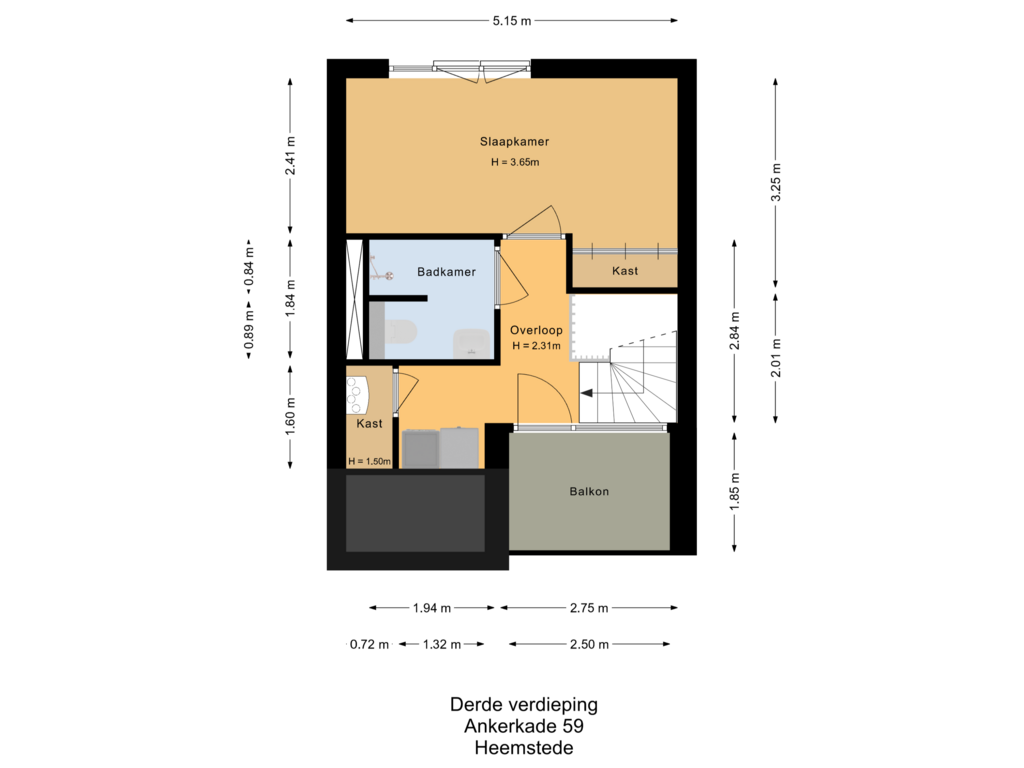 View floorplan of Derde verdieping of Ankerkade 59