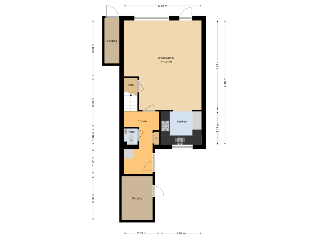 Bekijk plattegrond van Begane grond van De Heuvel 8