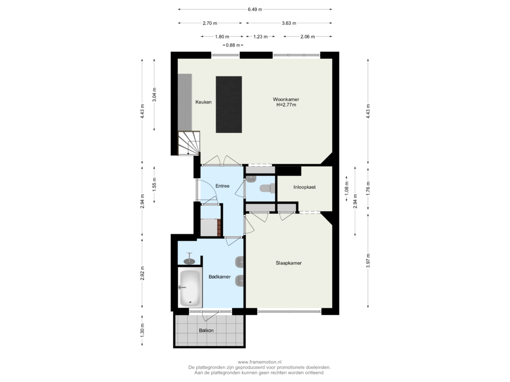 View floorplan of Verdieping 1 of Sonmansstraat 120-B01