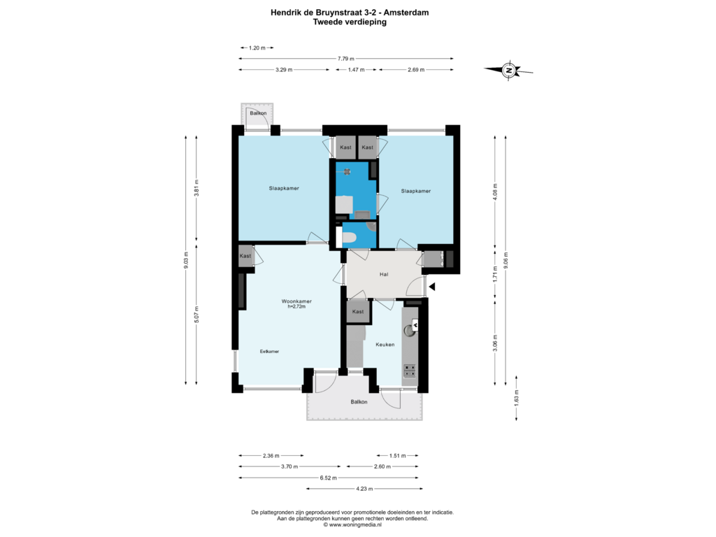 View floorplan of 2e_verd of Hendrik de Bruynstraat 3-2