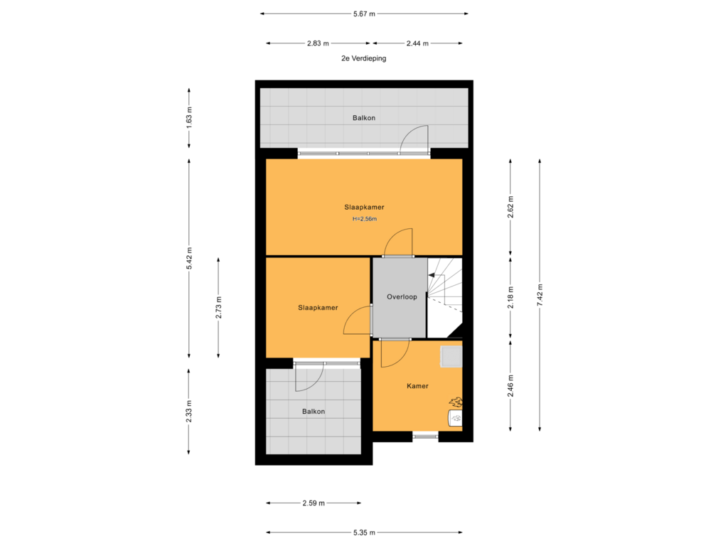 Bekijk plattegrond van 2e Verdieping van Pottenbakkerstraat 27