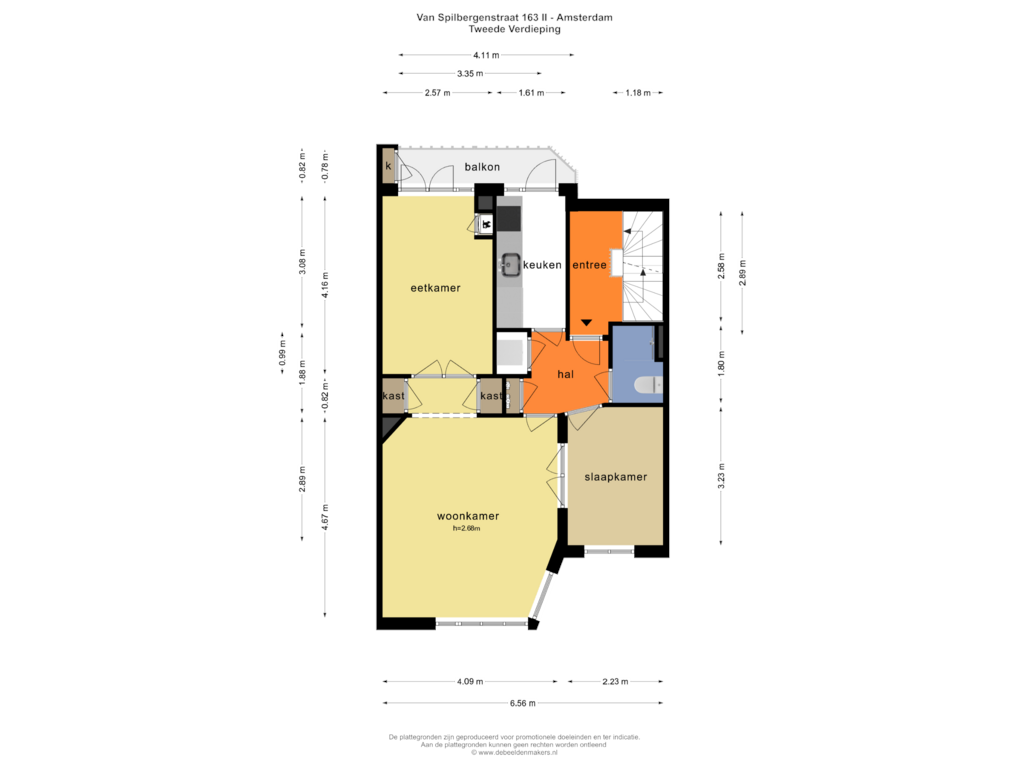 Bekijk plattegrond van TWEEDE VERDIEPING van Van Spilbergenstraat 163-2