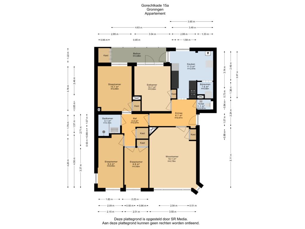 Bekijk plattegrond van Appartement van Gorechtkade 15-A