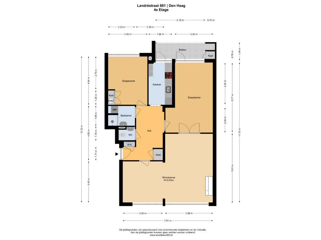 View floorplan of 4e Etage of Landréstraat 881