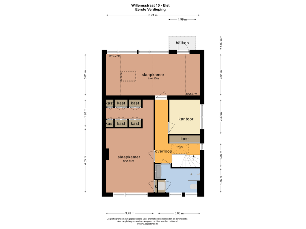 View floorplan of EERSTE VERDIEPING of Willemsstraat 10