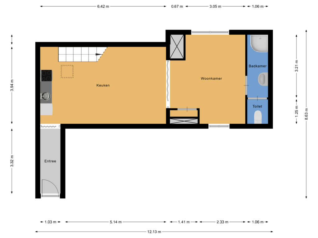 View floorplan of Appartement eerste verdieping of Prinsenstraat 4-C