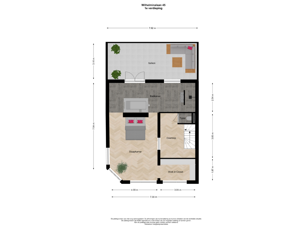 Bekijk plattegrond van 1e verdieping van Wilhelminalaan 45