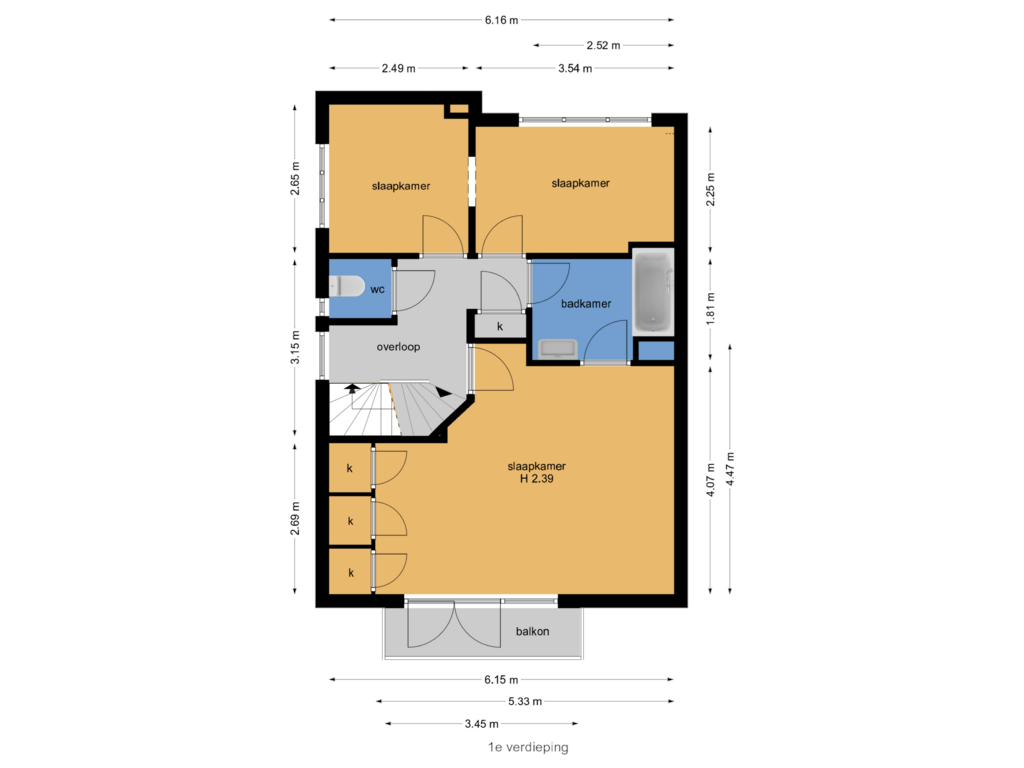 View floorplan of 1e verdieping of Prinsenweg 7