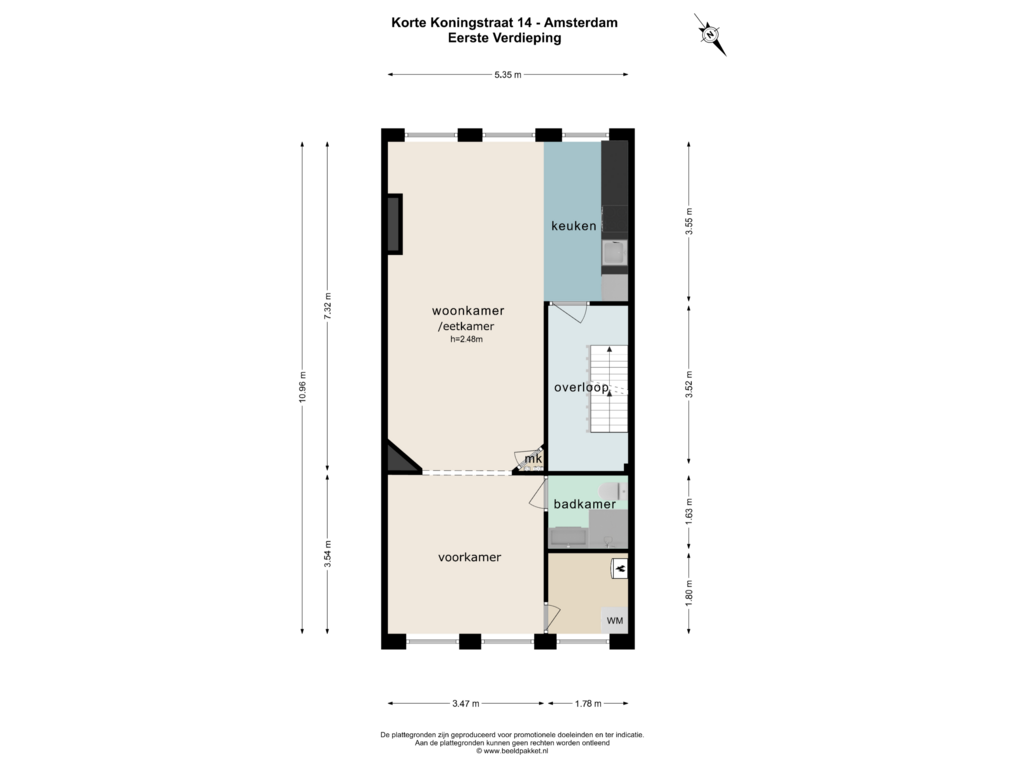 Bekijk plattegrond van EERSTE VERDIEPING van Korte Koningsstraat 14-H