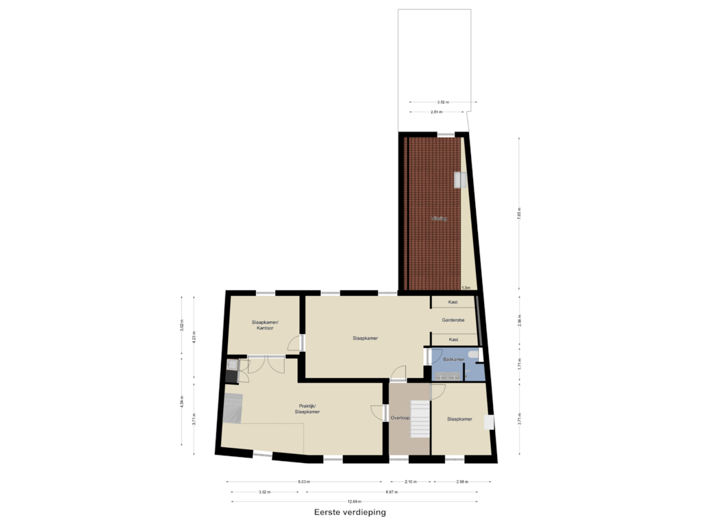 View floorplan of Eerste verdieping of Hoogstraat 20