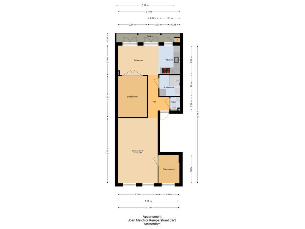 View floorplan of Appartement of Joan Melchior Kemperstraat 82-2