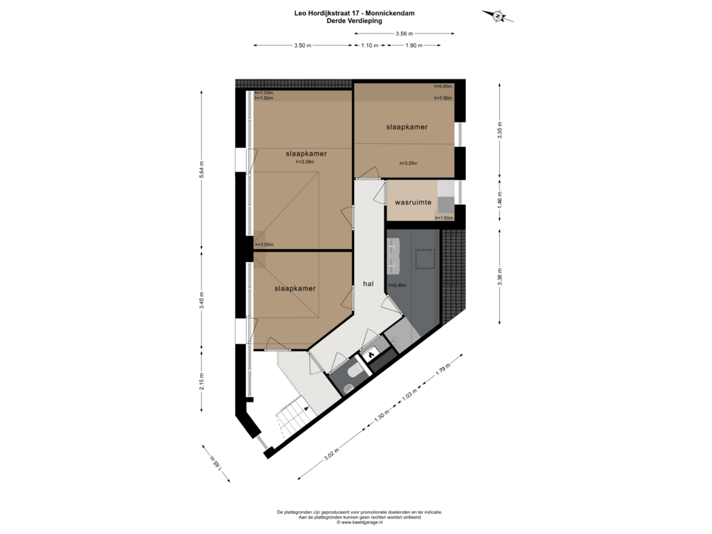 Bekijk plattegrond van Derde Verdieping van Leo Hordijkstraat 17