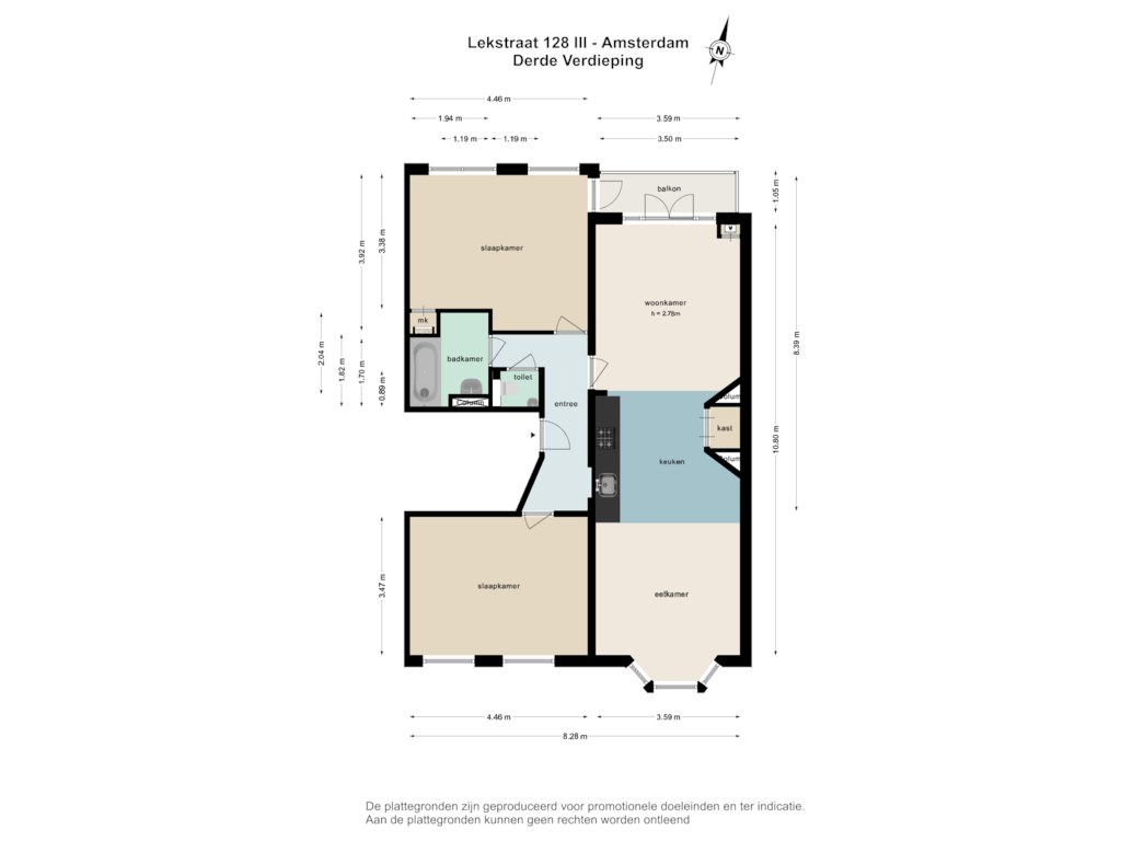 Bekijk plattegrond van DERDE VERDIEPING van Lekstraat 128-3