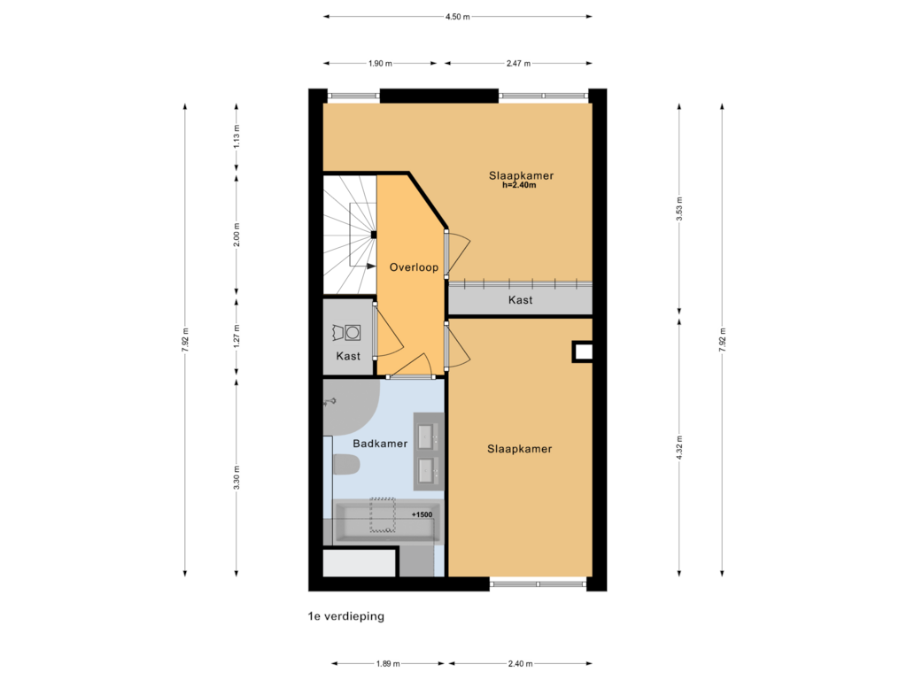 View floorplan of 1e verdieping of Meidoornstraat 16