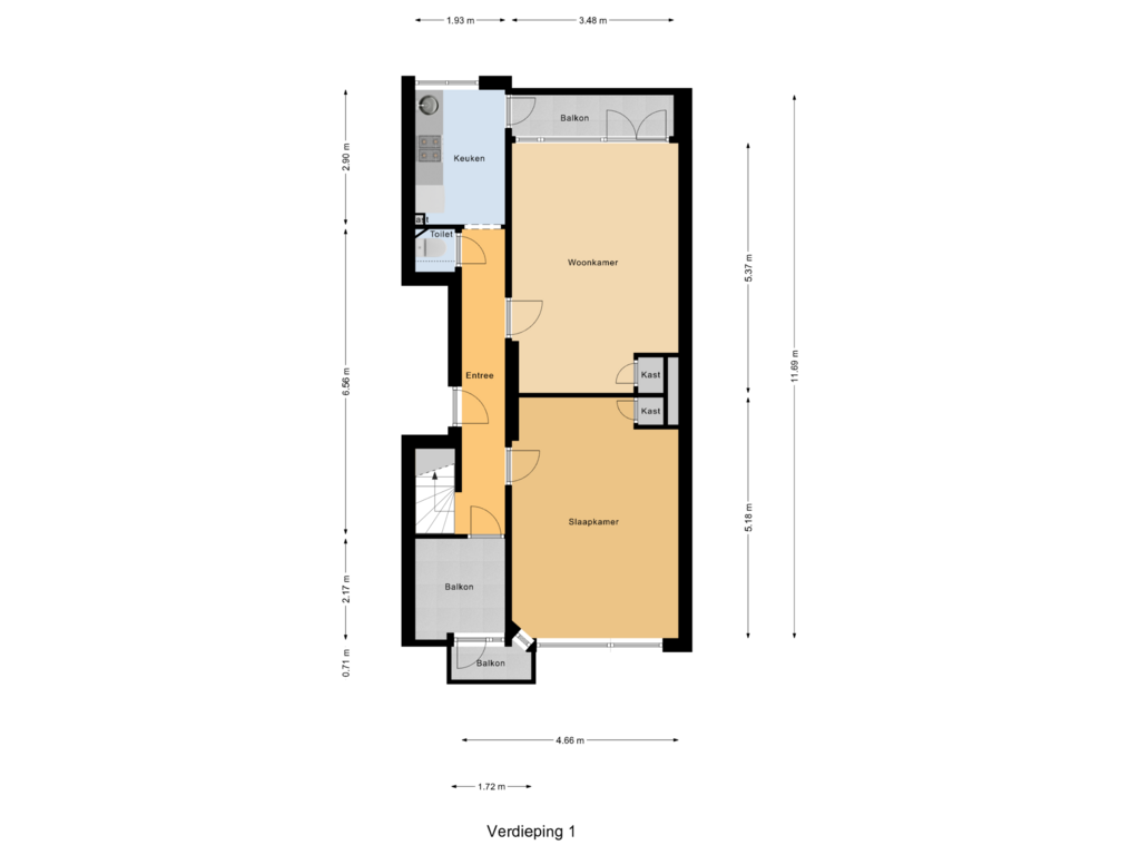 View floorplan of Verdieping 1 of Rotterdamsedijk 196-B