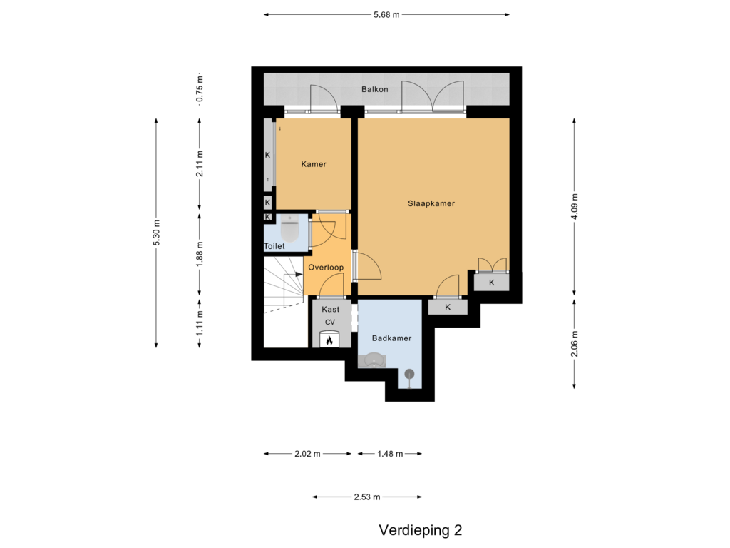 View floorplan of Verdieping 2 of Rotterdamsedijk 196-B