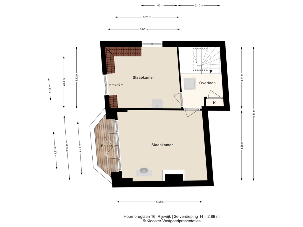 Bekijk plattegrond van 2e verdieping van Hoornbruglaan 16