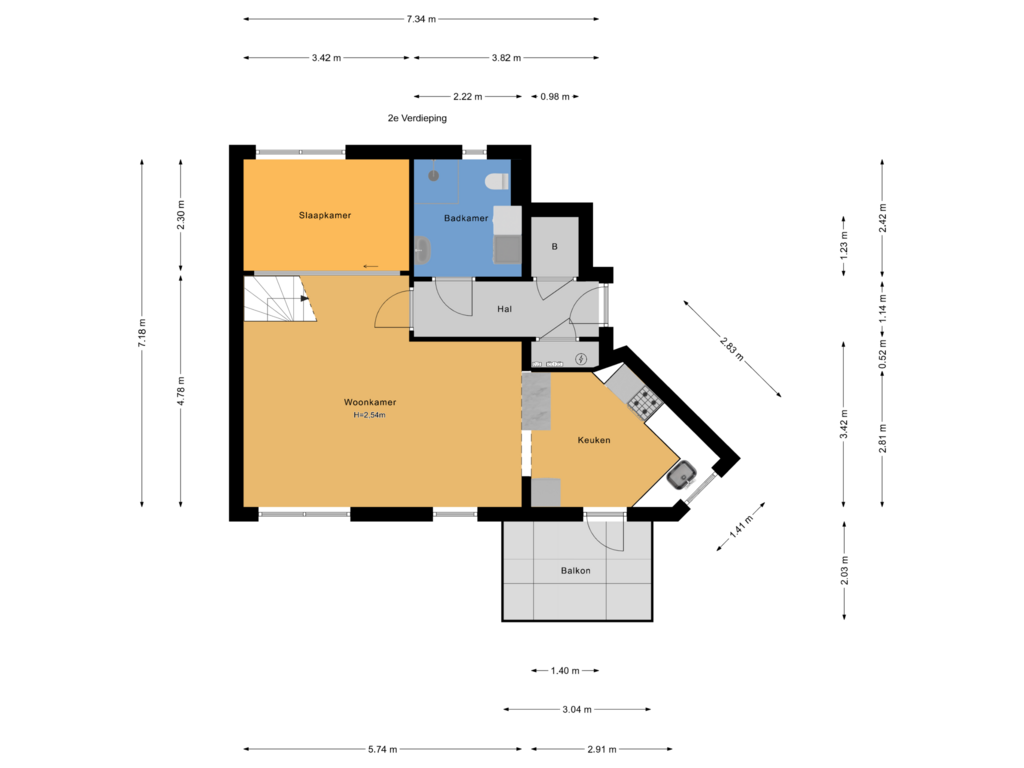 View floorplan of 2e Verdieping of J.C. van der Lansstraat 10