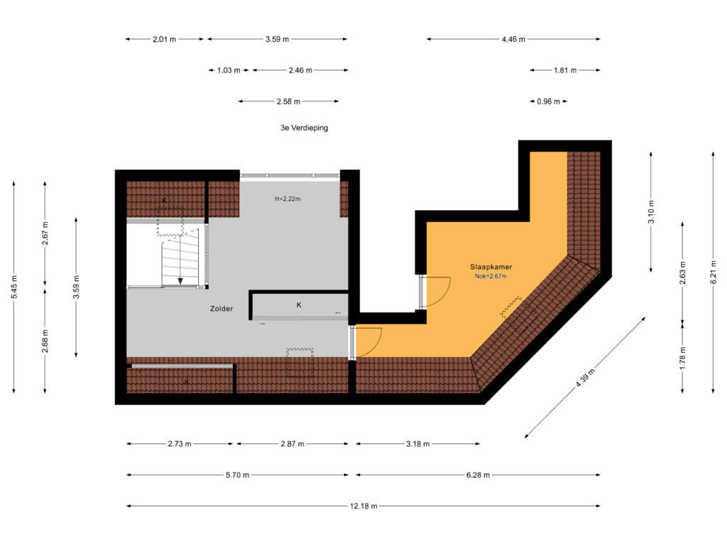 View floorplan of 3e Verdieping of J.C. van der Lansstraat 10