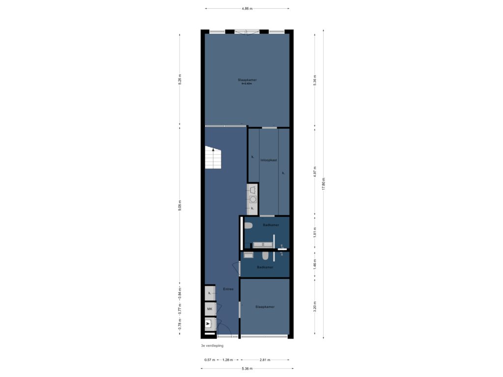 Bekijk plattegrond van 3e verdieping van Van Oldenbarneveldtstraat 54-F