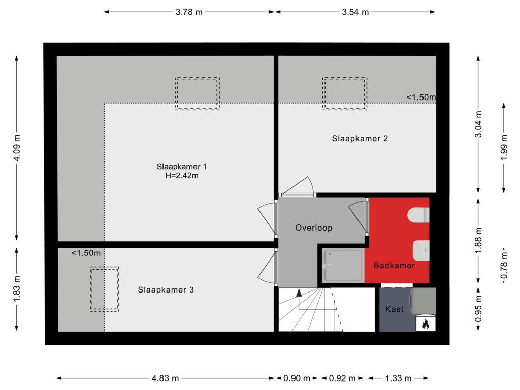 View floorplan of Tweede Woonlaag of Tollenstraat 20-B