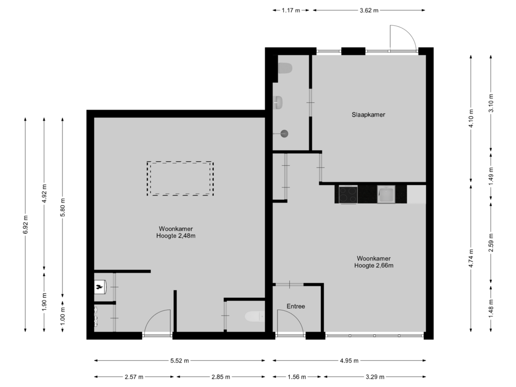 Bekijk plattegrond van Begane grond van Zuidsingel 16-A