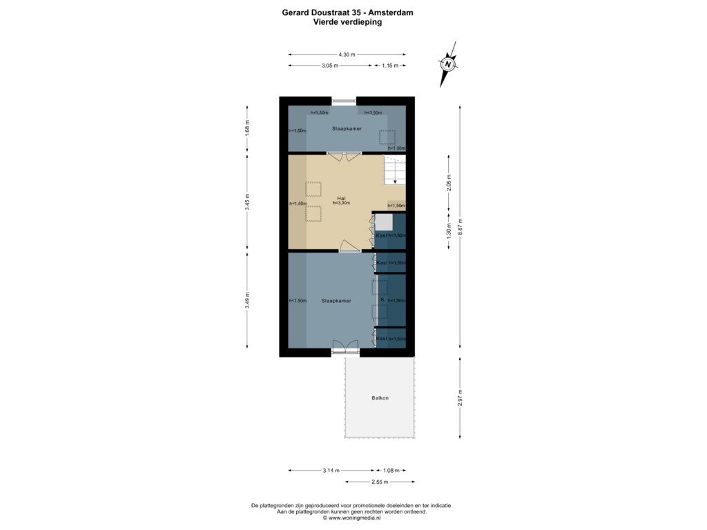 View floorplan of Vierde verdieping of Gerard Doustraat 35-3