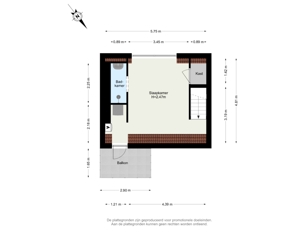 View floorplan of 2de Verdieping of Hoogstraat 6