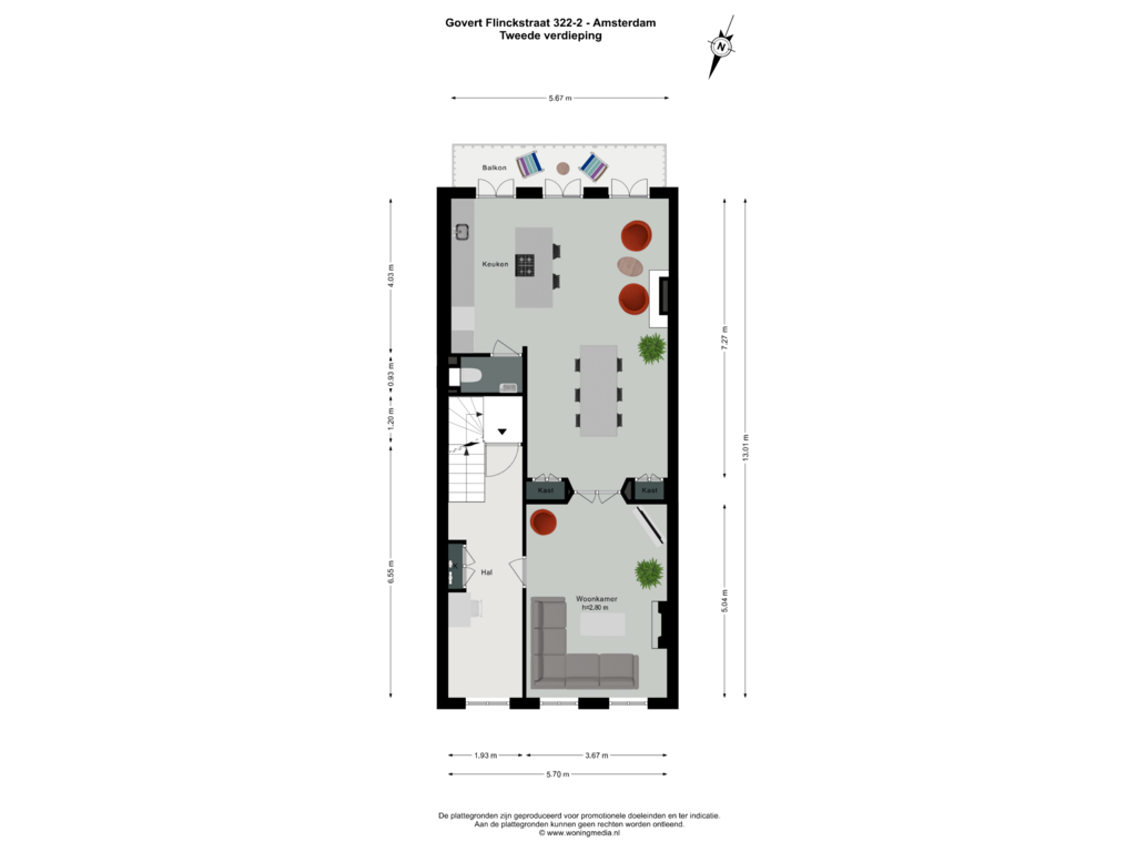 View floorplan of Tweede verdieping of Govert Flinckstraat 322-2