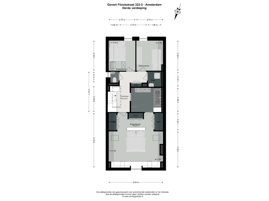 View floorplan of Derde verdieping of Govert Flinckstraat 322-2