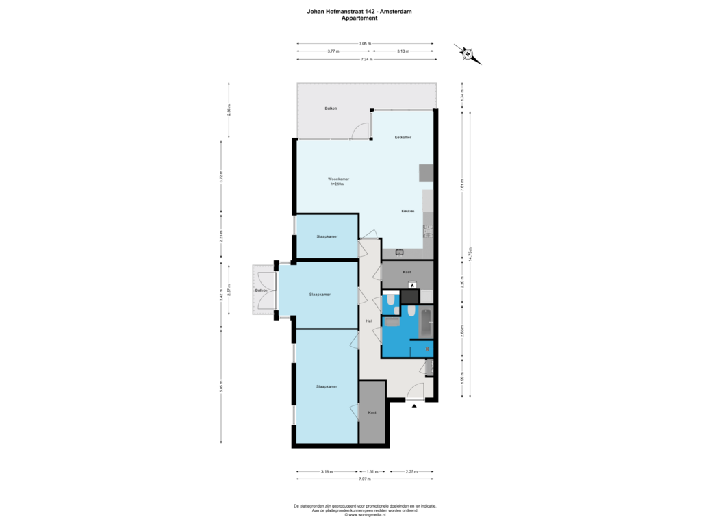 View floorplan of Appartement of Johan Hofmanstraat 142